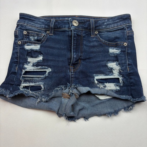American Eagle Pants - American Eagle‎ Hi-Rise Shortie Denim Shorts Distressed Rips Frayed Hem Stretch